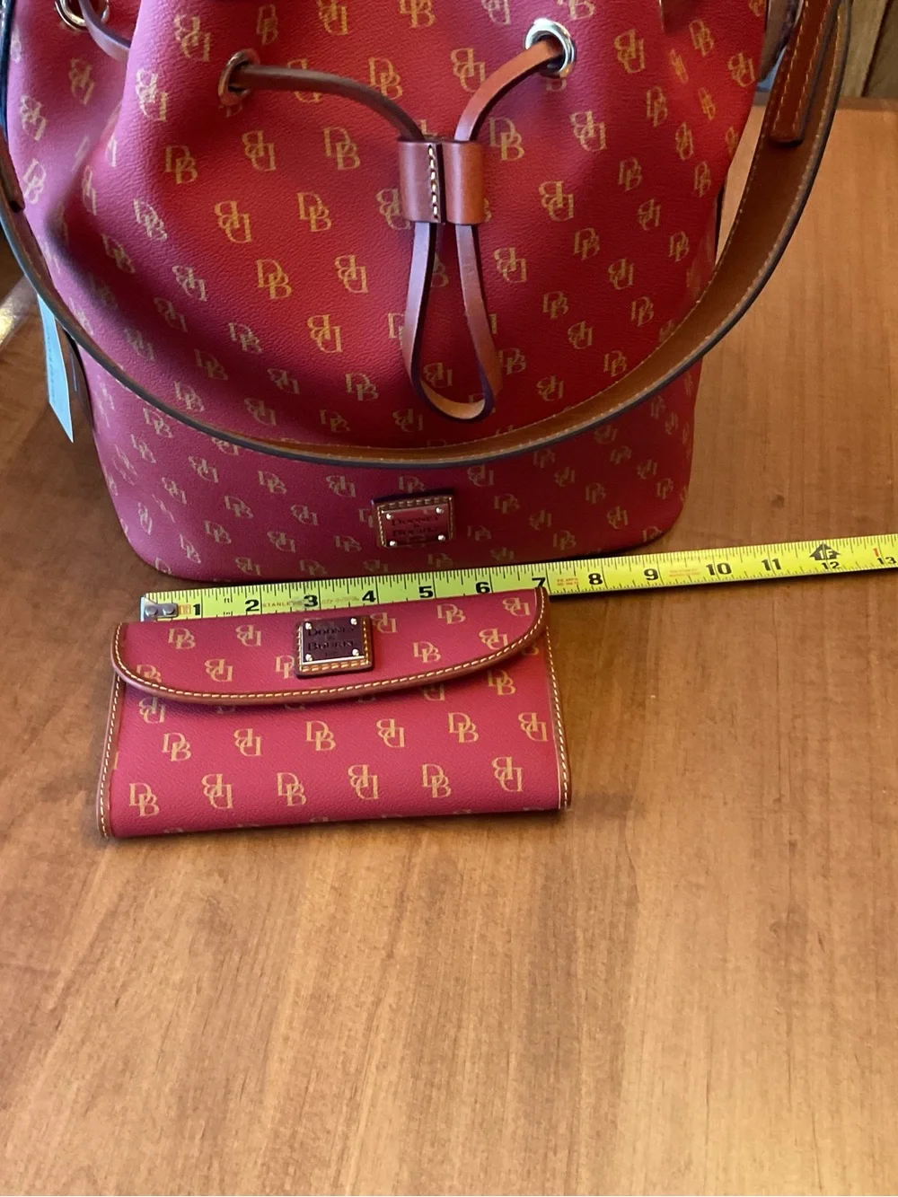 Dooney & Bourke Red Gretta Drawstring Bucket Shoulder Bag with wallet - Picture 13 of 16
